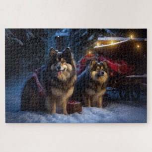 Finnish Lapphund Snowy Sleigh Christmas Decor  Jigsaw Puzzle