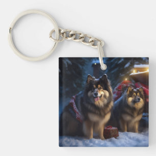 Finnish Lapphund Snowy Sleigh Christmas Decor  Keychain