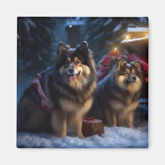 Finnish Lapphund Snowy Sleigh Christmas Decor  Magnet (Front)