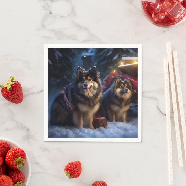 Finnish Lapphund Snowy Sleigh Christmas Decor  Napkins (Insitu)