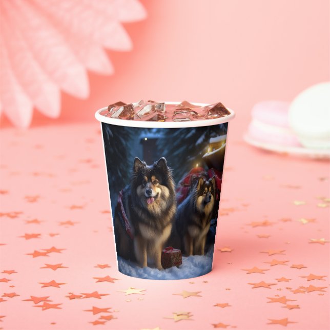 Finnish Lapphund Snowy Sleigh Christmas Decor  Paper Cups (Insitu)
