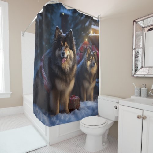 Finnish Lapphund Snowy Sleigh Christmas Decor  Shower Curtain