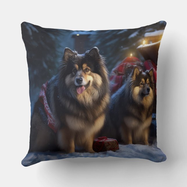 Finnish Lapphund Snowy Sleigh Christmas Decor  Throw Pillow (Back)