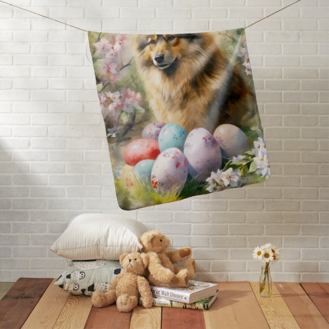 Finnish Lapphund  with Easter Eggs Baby Blanket (In Situ)