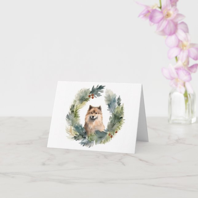 Finnish lappund Christmas Wreath Festive Pup Card (Orchid)