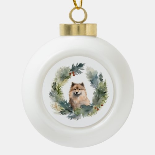 Finnish lappund Christmas Wreath Festive Pup Ceramic Ball Christmas Ornament