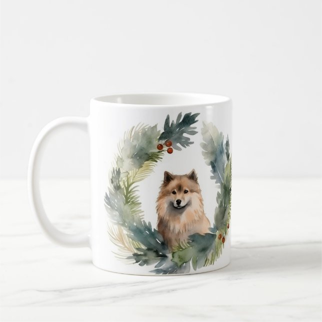 Finnish lappund Christmas Wreath Festive Pup Coffee Mug (Left)