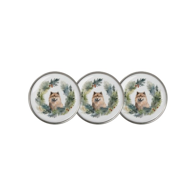 Finnish lappund Christmas Wreath Festive Pup Golf Ball Marker (3 Up)