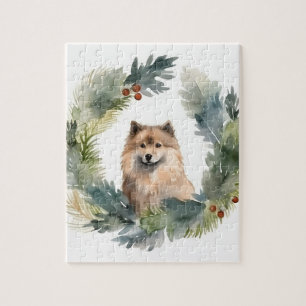 Finnish lappund Christmas Wreath Festive Pup Jigsaw Puzzle