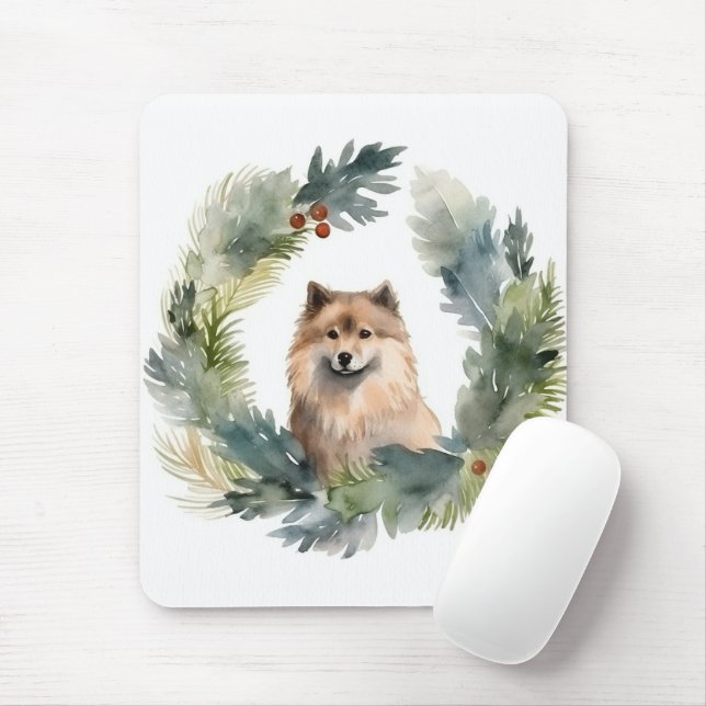 Finnish lappund Christmas Wreath Festive Pup Mouse Pad (With Mouse)