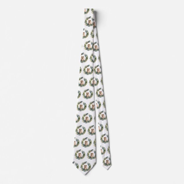 Finnish lappund Christmas Wreath Festive Pup Neck Tie (Front)