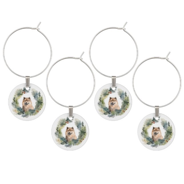 Finnish lappund Christmas Wreath Festive Pup Wine Charm (Staggered)