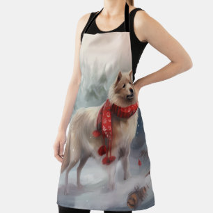 Finnish Lappund Dog in Snow Christmas  Apron
