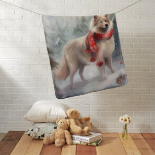 Finnish Lappund Dog in Snow Christmas  Baby Blanket