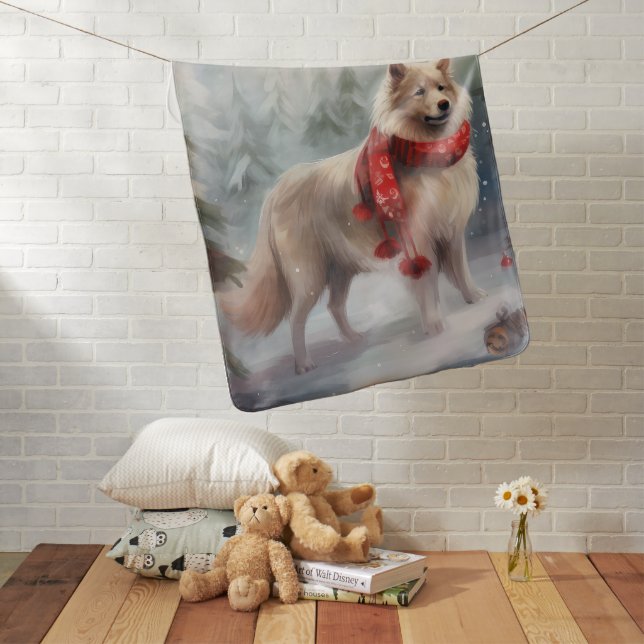 Finnish Lappund Dog in Snow Christmas  Baby Blanket (In Situ)