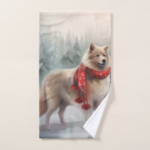 Finnish Lappund Dog in Snow Christmas  Bath Towel Set