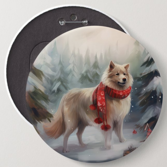 Finnish Lappund Dog in Snow Christmas  Button (Front & Back)