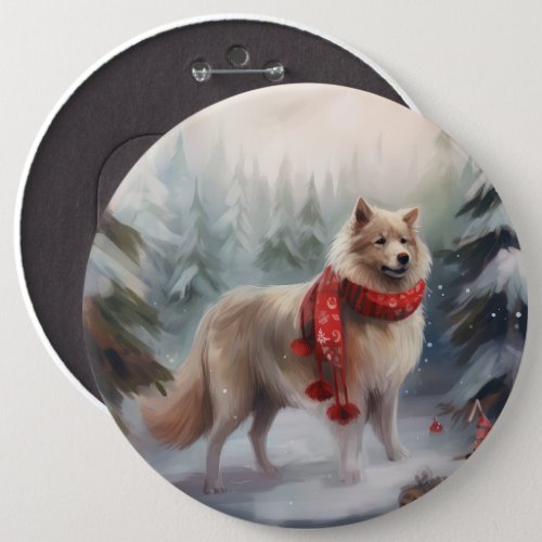 Finnish Lappund Dog in Snow Christmas  Button