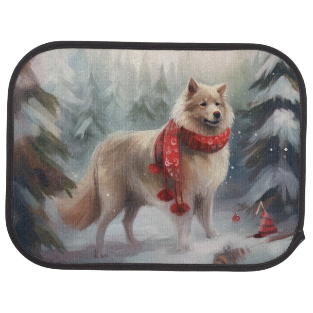 Finnish Lappund Dog in Snow Christmas  Car Floor Mat (Rear)
