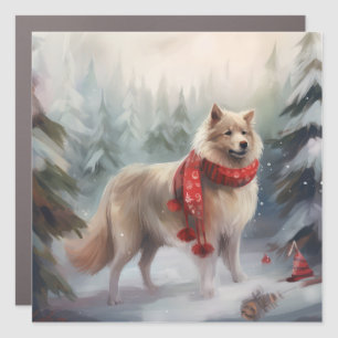 Finnish Lappund Dog in Snow Christmas Car Magnet