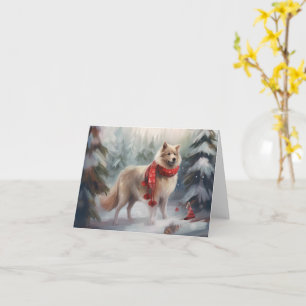 Finnish Lappund Dog in Snow Christmas Card