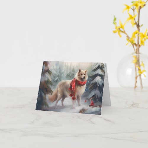 Finnish Lappund Dog in Snow Christmas  Card