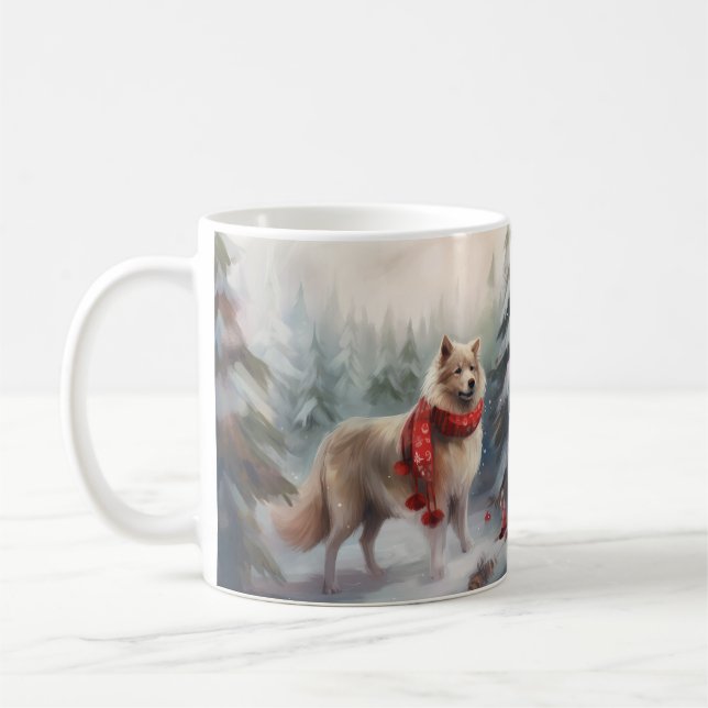 Finnish Lappund Dog in Snow Christmas  Coffee Mug (Left)