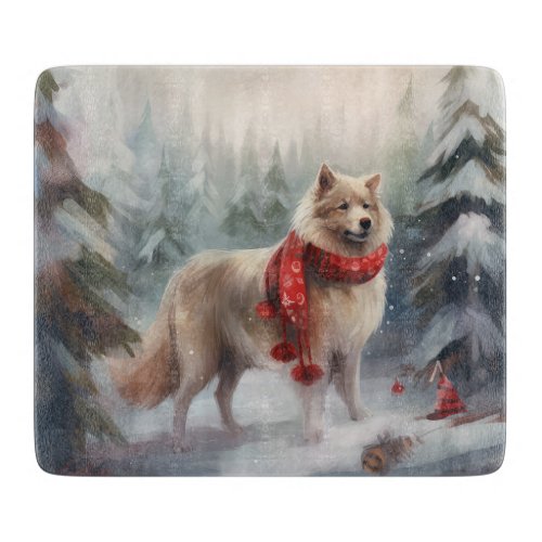 Finnish Lappund Dog in Snow Christmas  Cutting Board