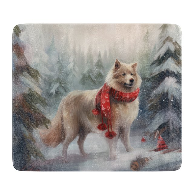 Finnish Lappund Dog in Snow Christmas  Cutting Board (Front)