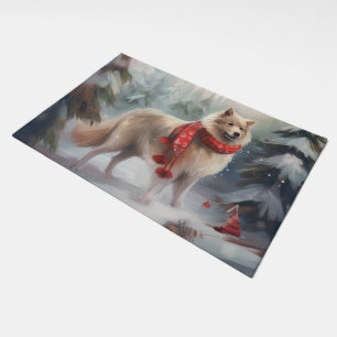 Finnish Lappund Dog in Snow Christmas  Doormat