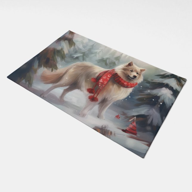 Finnish Lappund Dog in Snow Christmas  Doormat (Angled)
