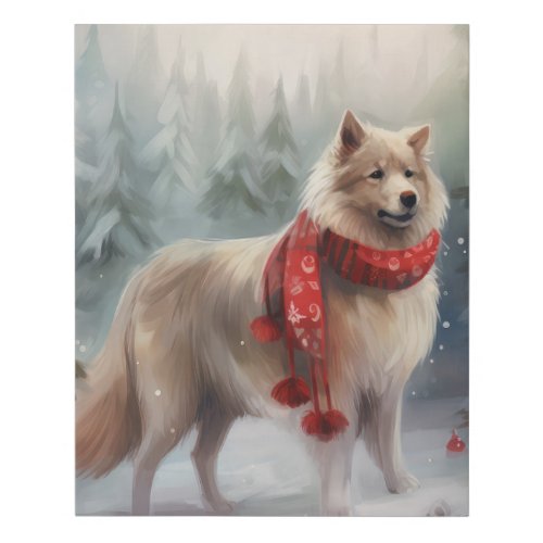 Finnish Lappund Dog in Snow Christmas  Faux Canvas Print