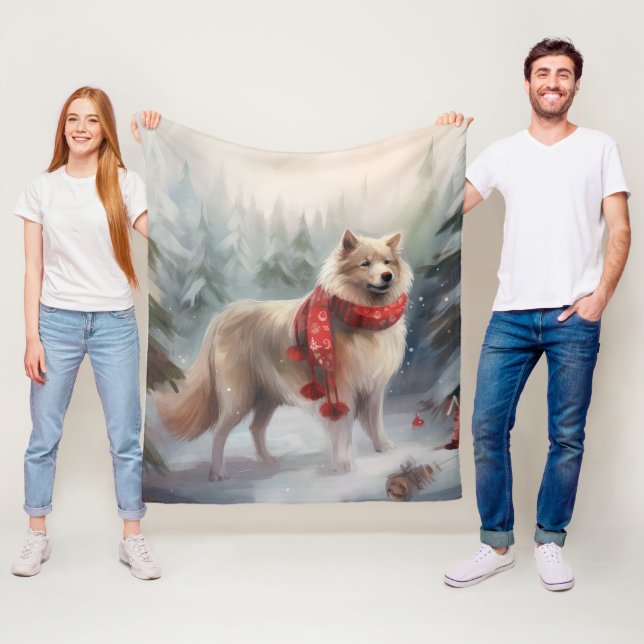 Finnish Lappund Dog in Snow Christmas  Fleece Blanket (In Situ)