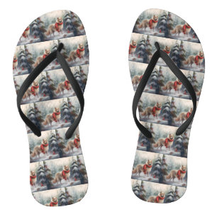 Finnish Lappund Dog in Snow Christmas  Flip Flops