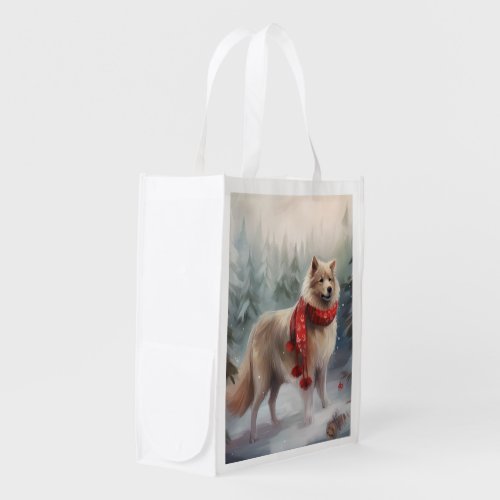 Finnish Lappund Dog in Snow Christmas  Grocery Bag