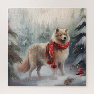 Finnish Lappund Dog in Snow Christmas Jigsaw Puzzle
