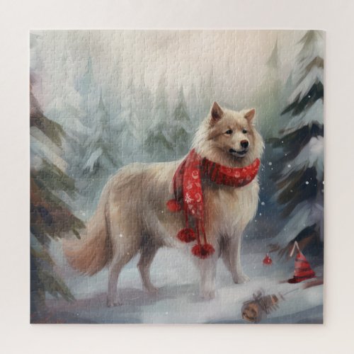 Finnish Lappund Dog in Snow Christmas  Jigsaw Puzzle