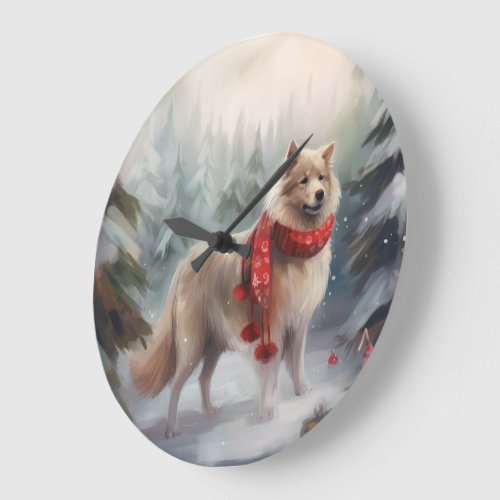 Finnish Lappund Dog in Snow Christmas  Large Clock