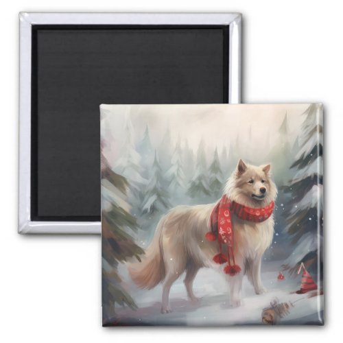 Finnish Lappund Dog in Snow Christmas  Magnet