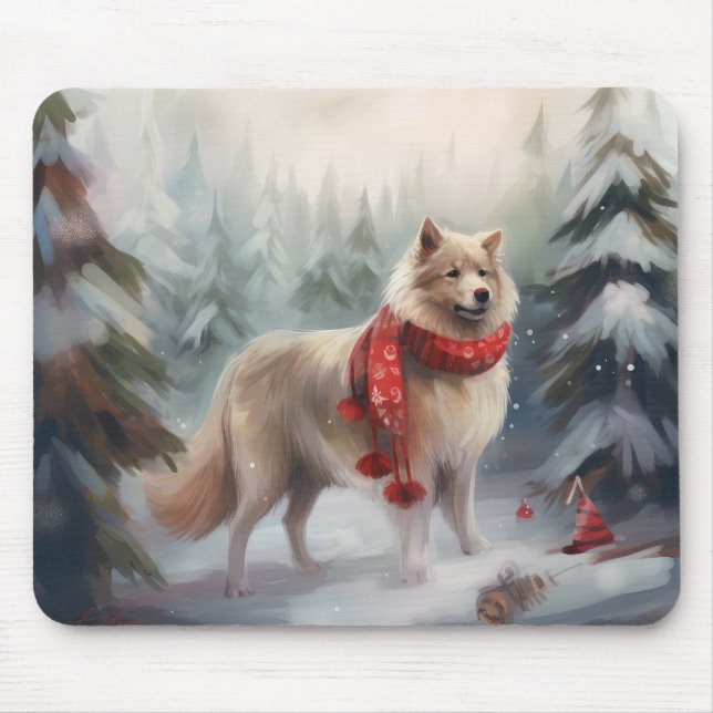 Finnish Lappund Dog in Snow Christmas  Mouse Pad (Front)