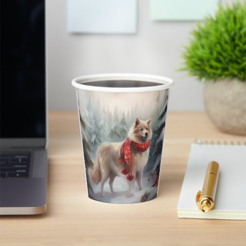 Finnish Lappund Dog in Snow Christmas  Paper Cups