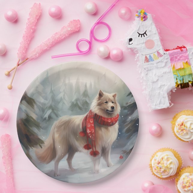 Finnish Lappund Dog in Snow Christmas  Paper Plates (Party)
