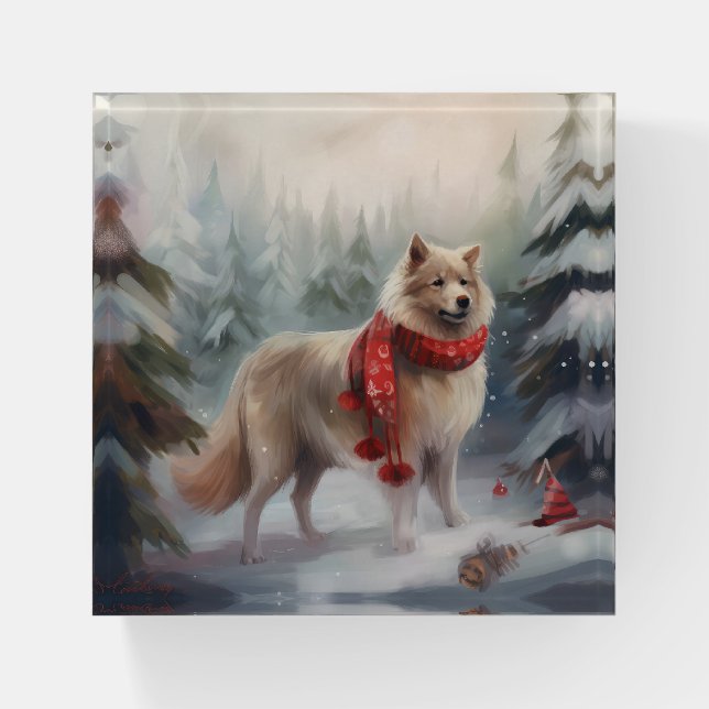 Finnish Lappund Dog in Snow Christmas  Paperweight (Front)