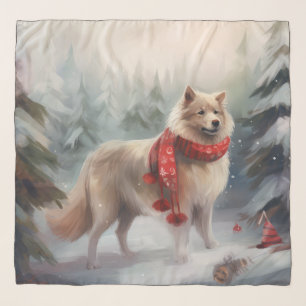Finnish Lappund Dog in Snow Christmas Scarf