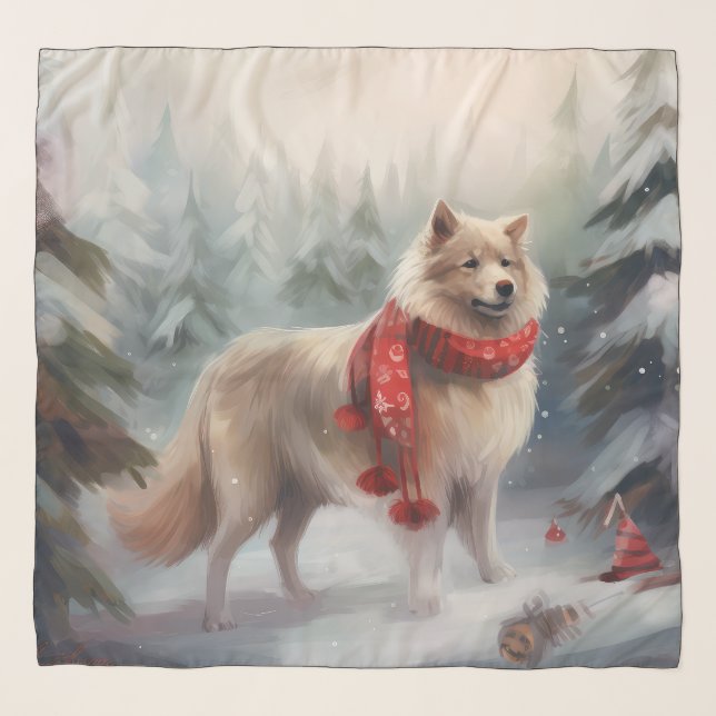 Finnish Lappund Dog in Snow Christmas  Scarf (Front)