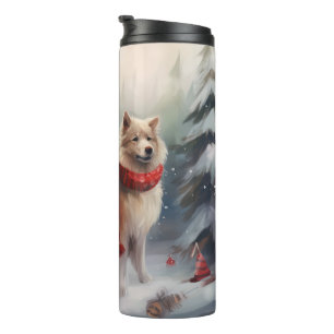 Finnish Lappund Dog in Snow Christmas Thermal Tumbler