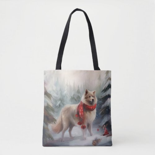 Finnish Lappund Dog in Snow Christmas  Tote Bag