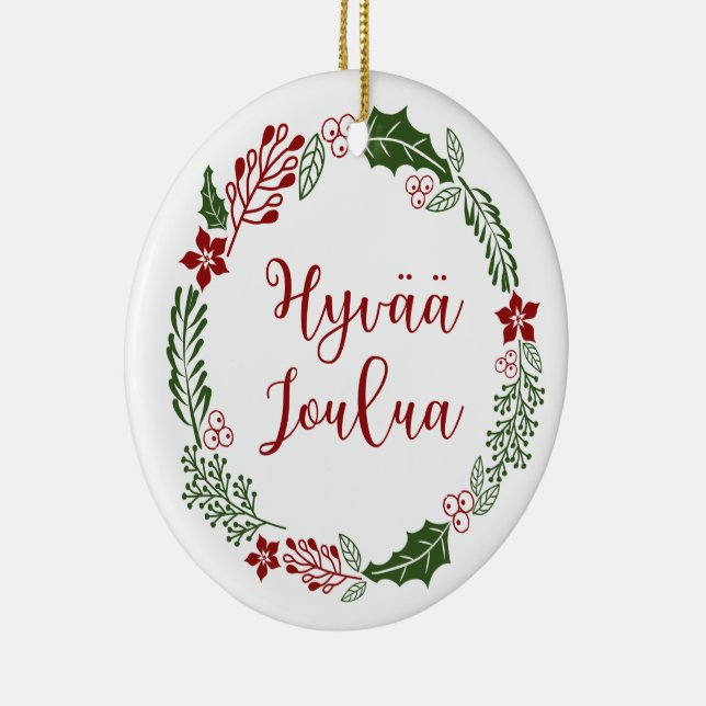 Finnish Merry Christmas Wreath, Hyvää joulua Ceramic Ornament (Right)