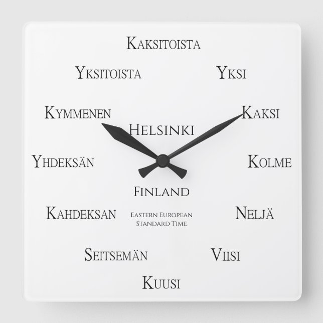 Finnish Numbers Custom City Country Time Zone Square Wall Clock (Front)