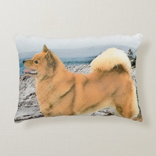 Finnish Spitz at Seashore Painting _ Dog Art Accent Pillow